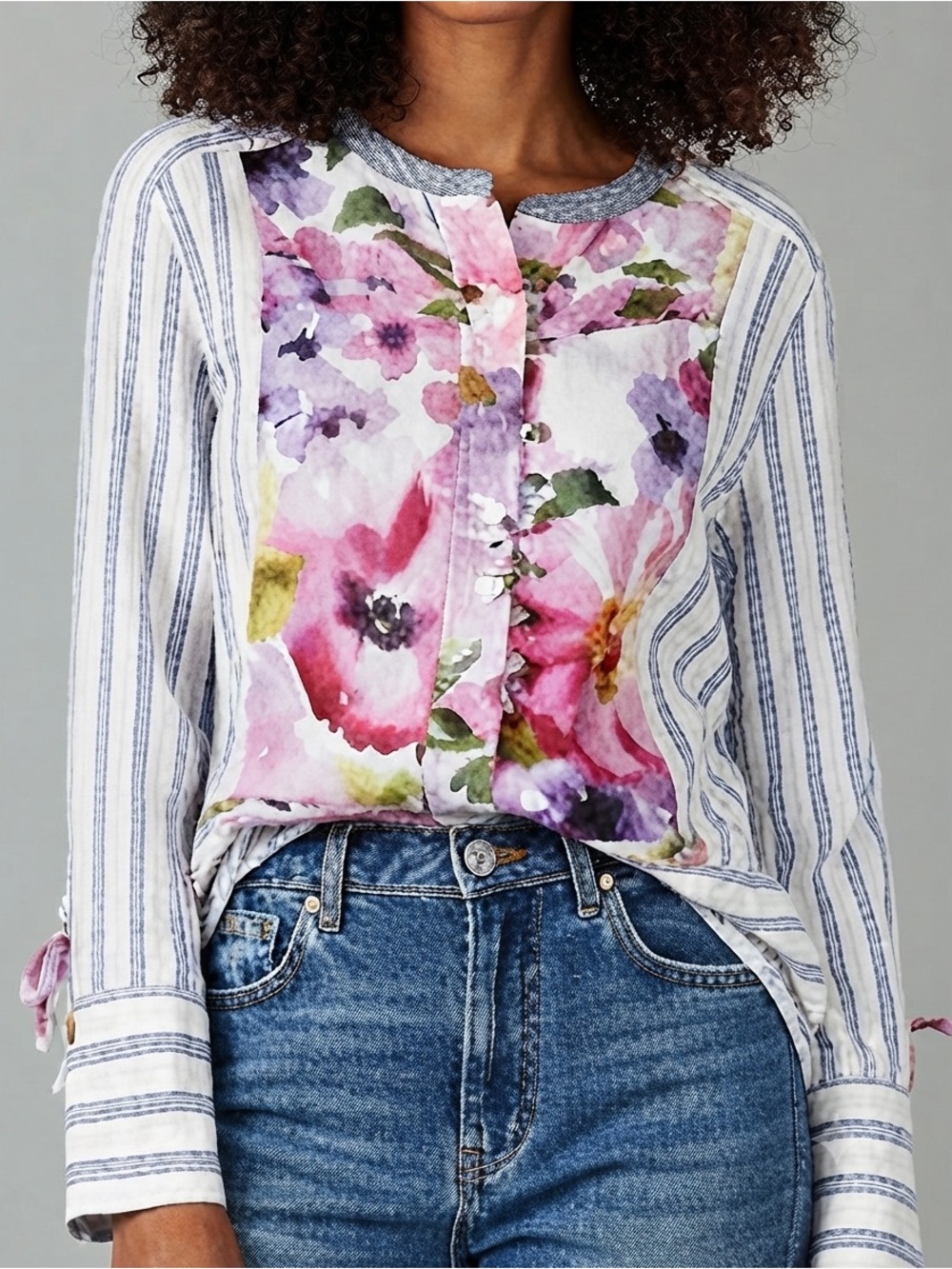 Aratta Silent Journey NWT Blouse Mixed Stripes & Floral Print Size Sm